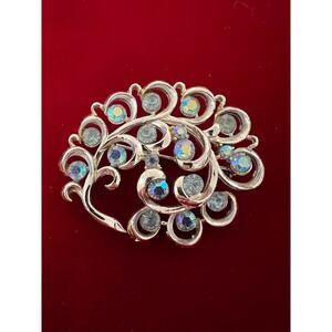 Vintage Coro AB Rhinestones Gold Tone Floral Brooch Pin